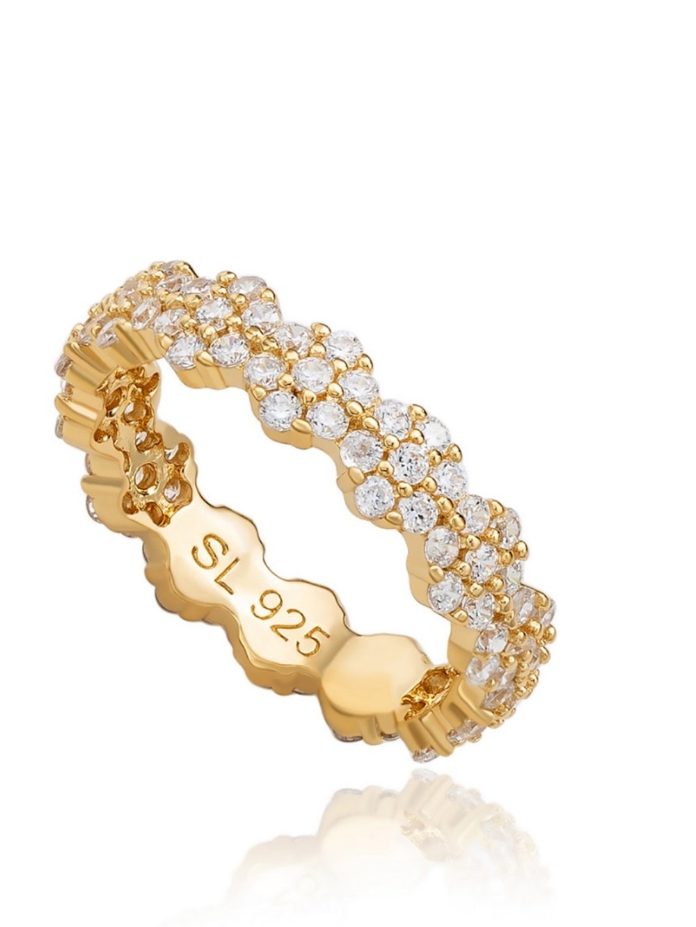 Suzy Levian Gold Cubic Zirconia Floral Eternity Band Ring